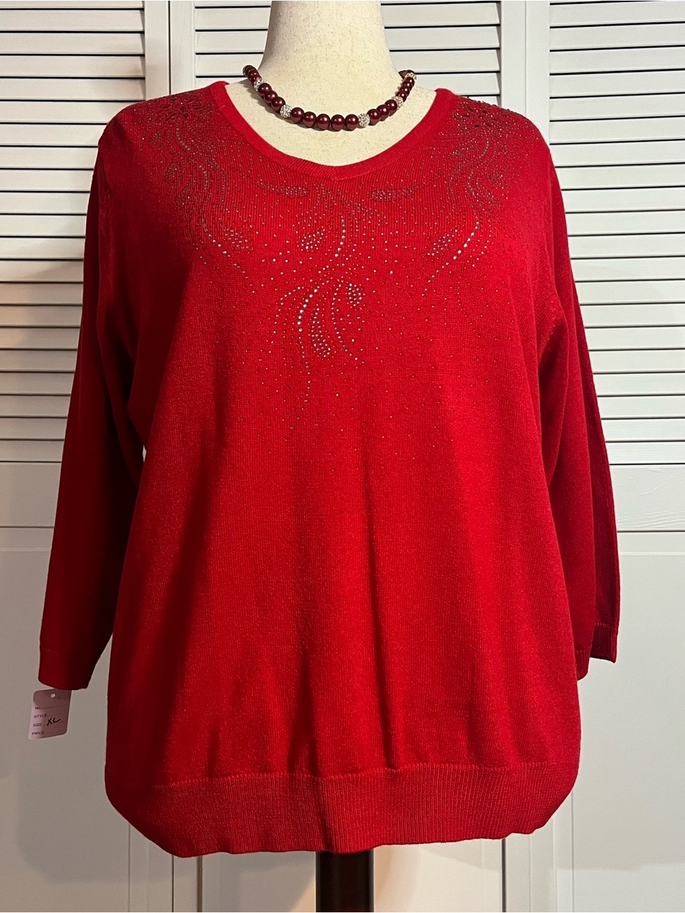 Cathy Daniels Red Embellished Scoop Neck Sweater